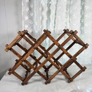 Vintage Wood Telescoping Accordion Wine Rack Expandable Midcentury Made in Japan